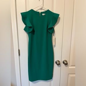NWT Calvin Klein Green ruffle sleeve sheath dress, Size 4